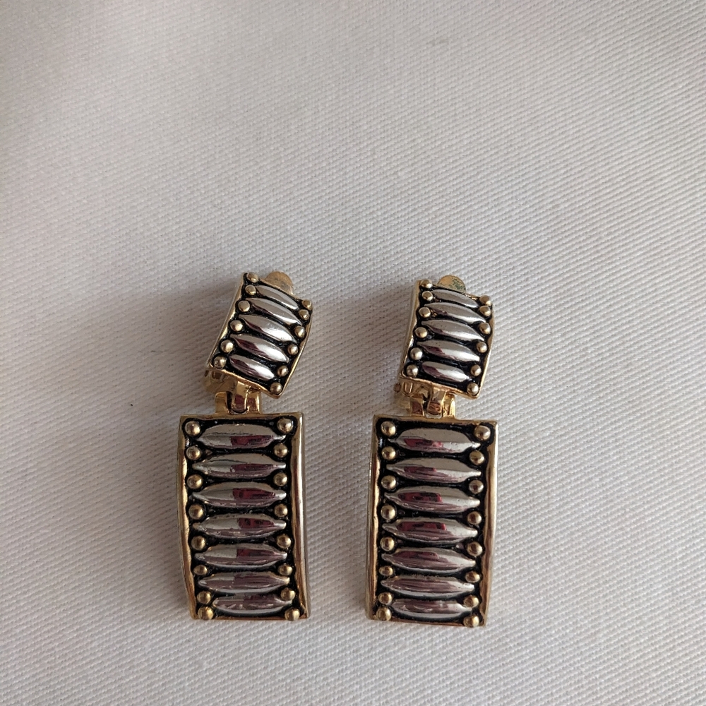 Vintage Two Tone Clip On Earrings